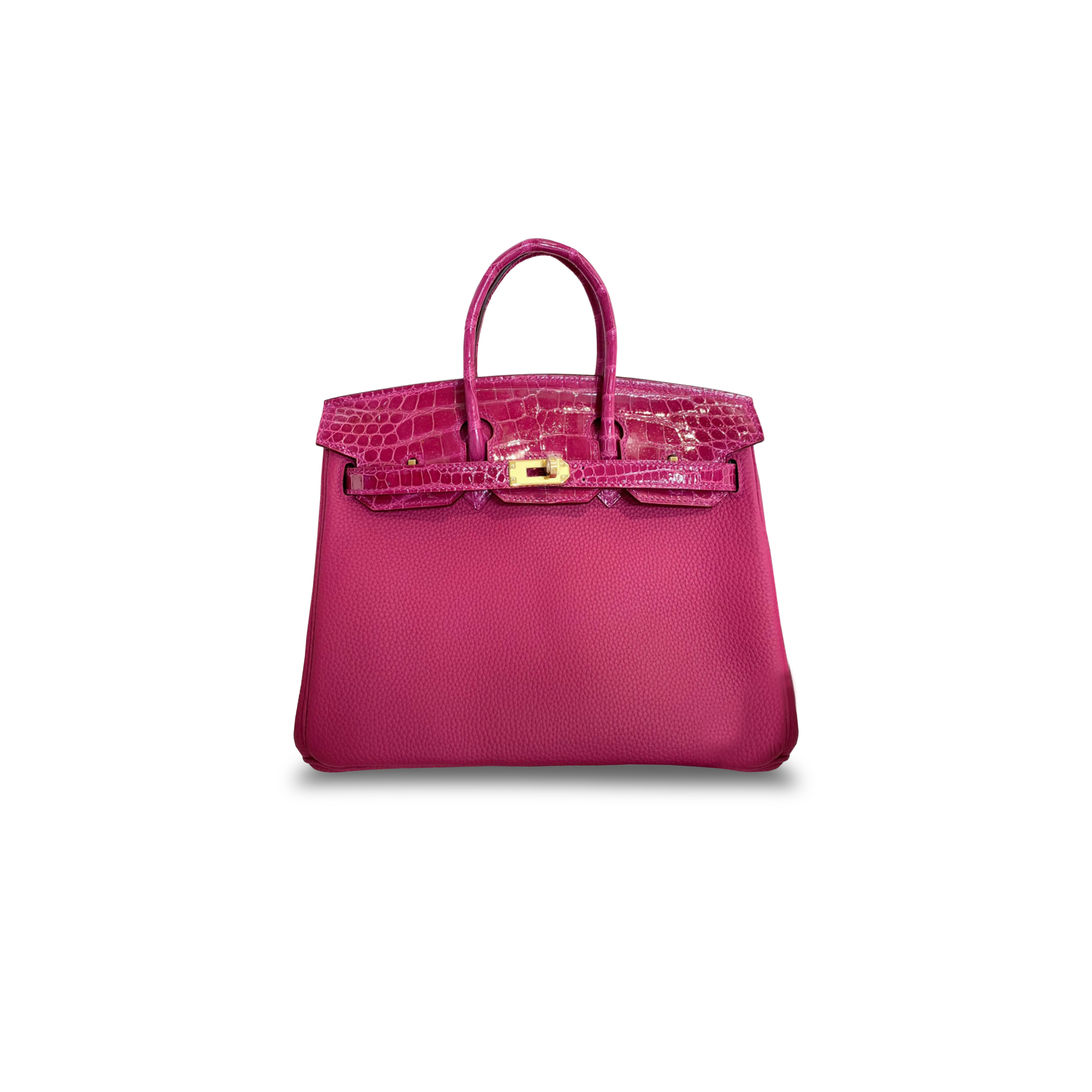 H**mes master birkin 25 crocodile and togo leather pink gold buckle h076216ck49 (25*20*13cm)